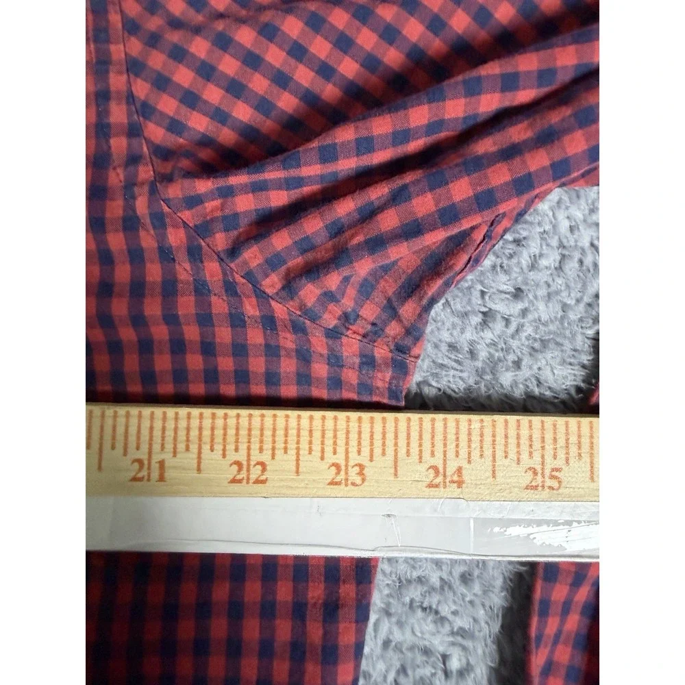 J Crew Slim Fit Flex Washed Red Navy Gingham Check Button Down Mens XL Preppy